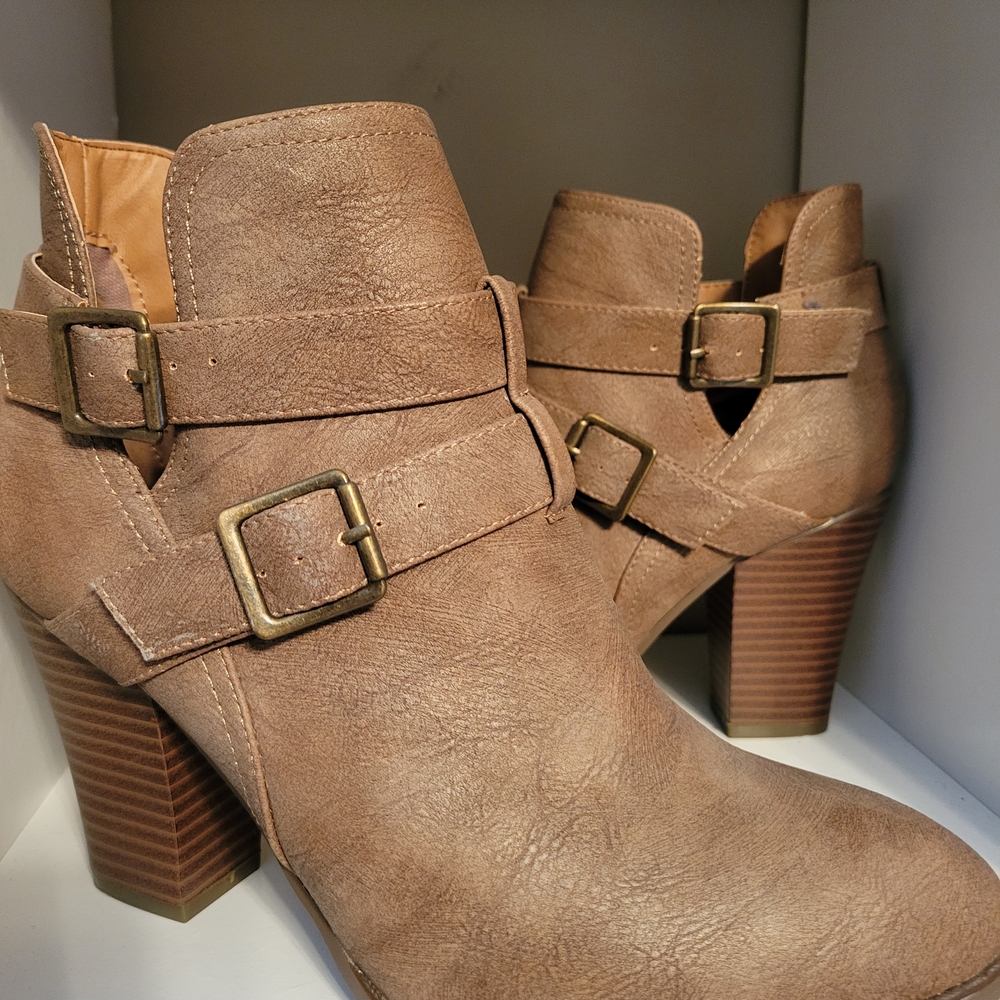 JustFab Brown Ankle Booties with Buckle Detail